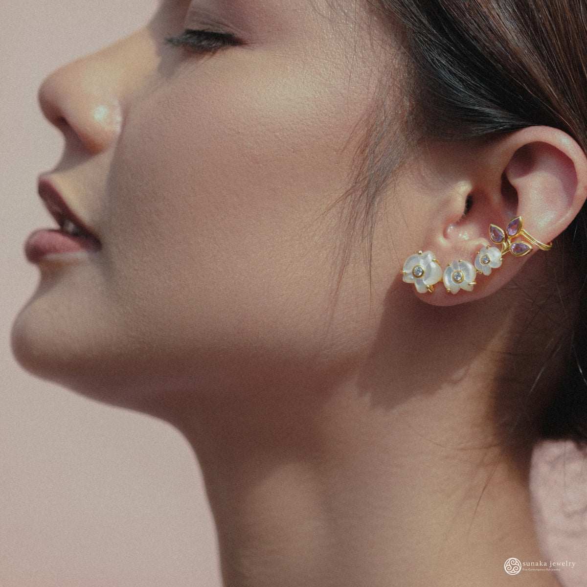 925 Silver Gold Plated Orchid Collection Ear Climber Earrings