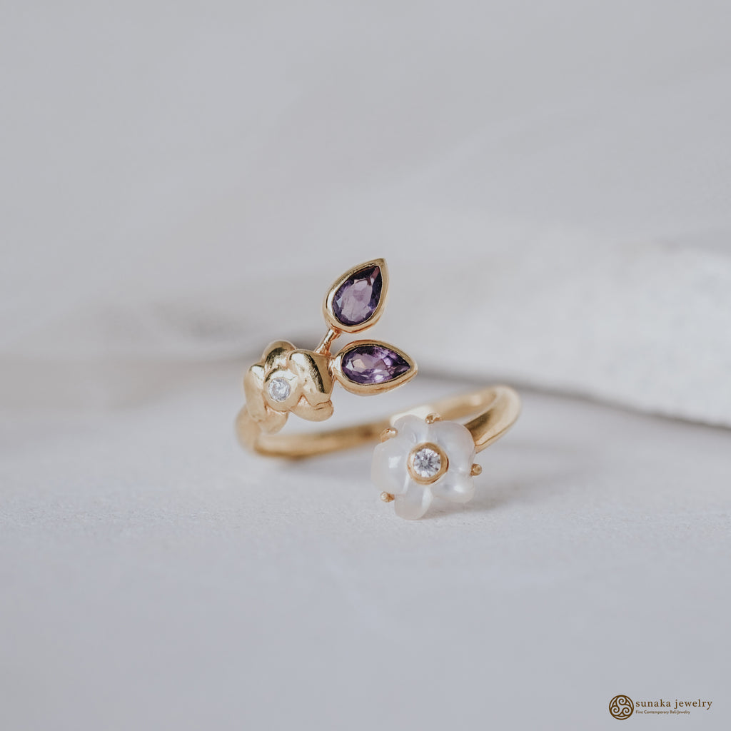 Adjustable 925 Silver Orchid Collection Gold Plated Ring