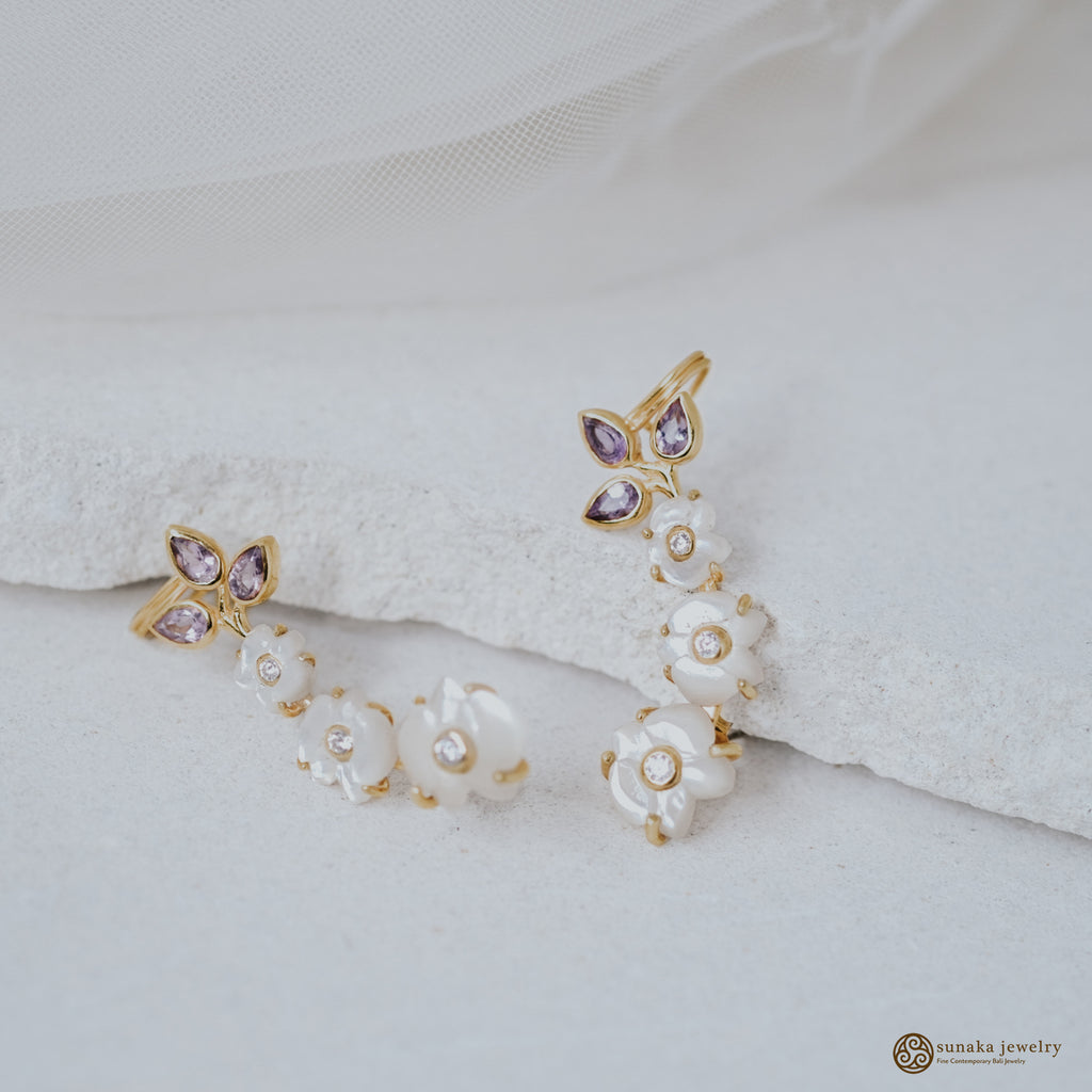 925 Silver Gold Plated Orchid Collection Ear Climber Earrings