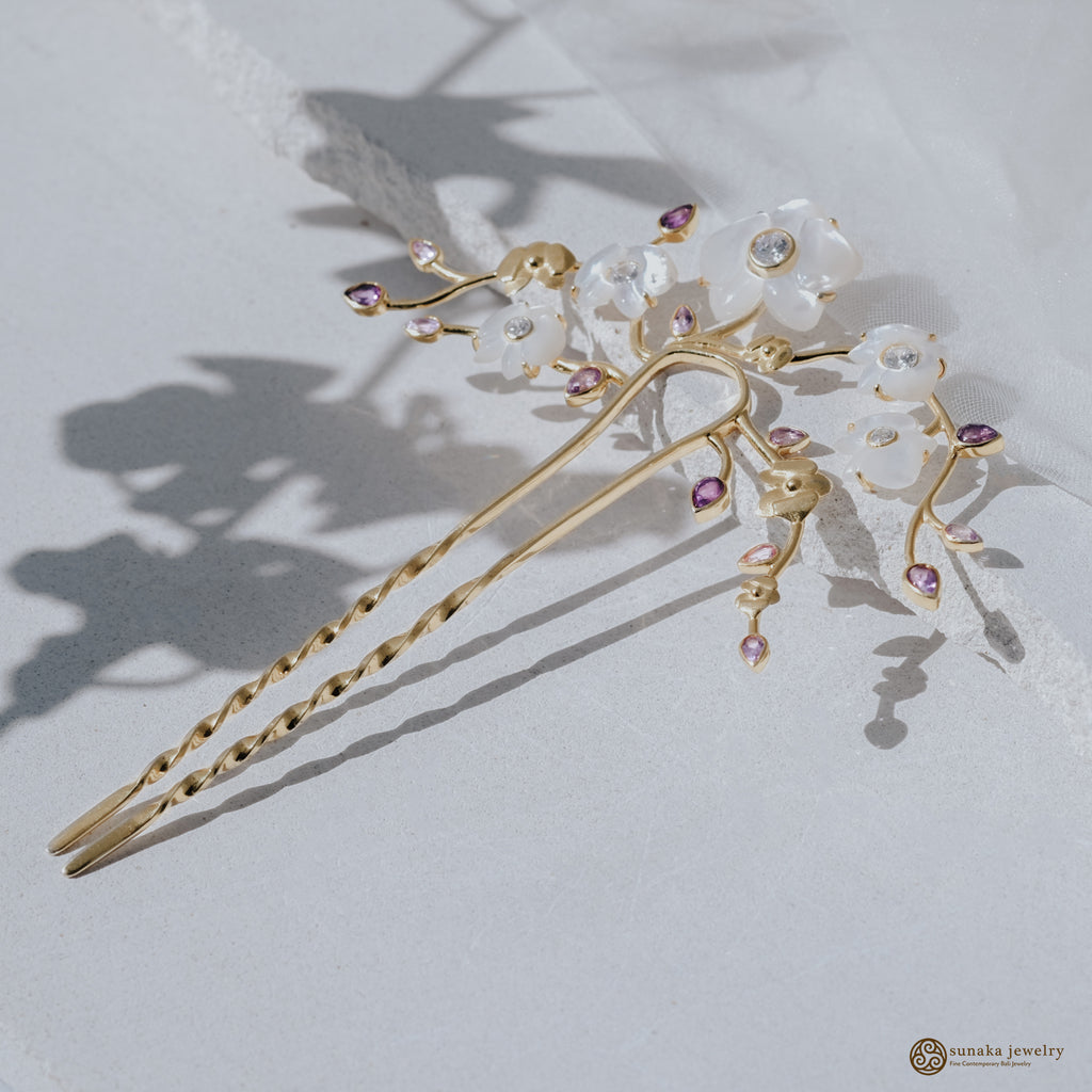 925 Sterling Silver Orchid Collection Gold Plated Large Brooch