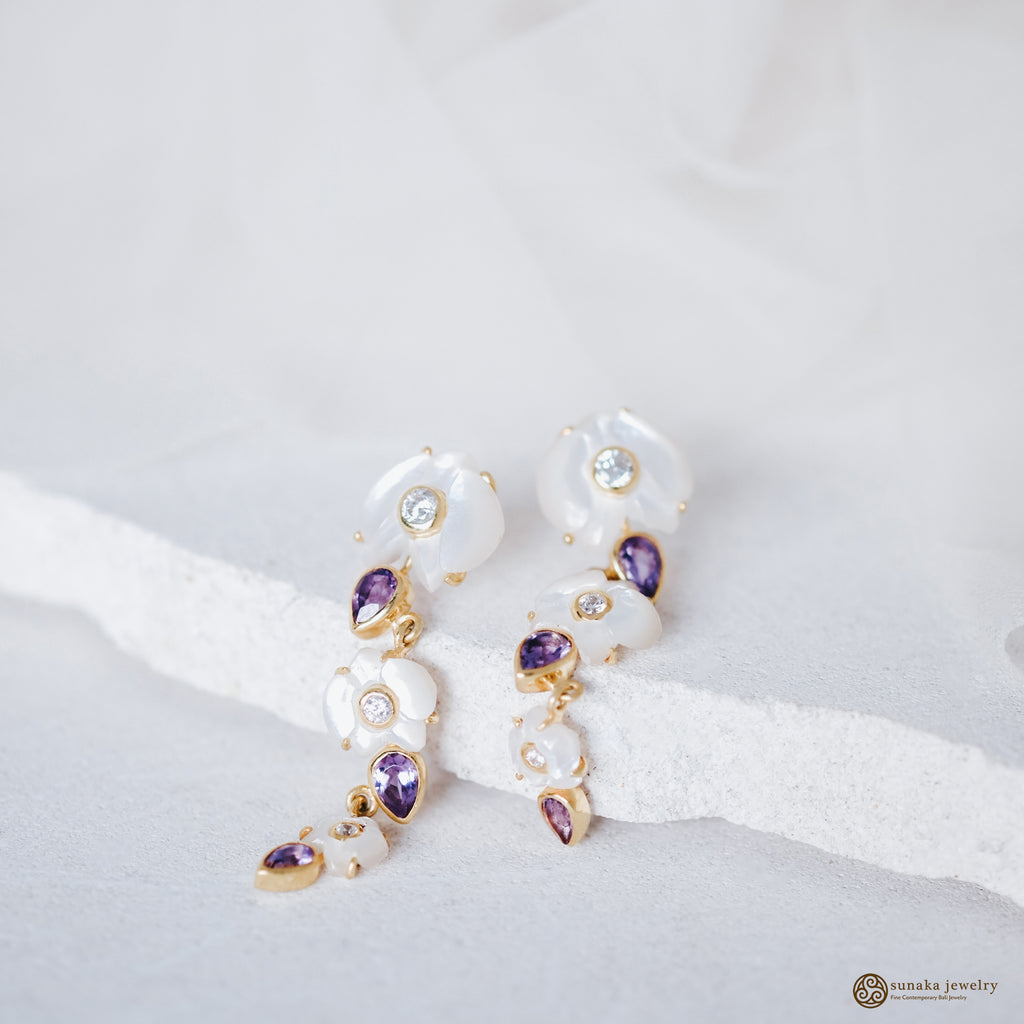Anting Dangling Perak 925 Koleksi Anggrek Gold Plated
