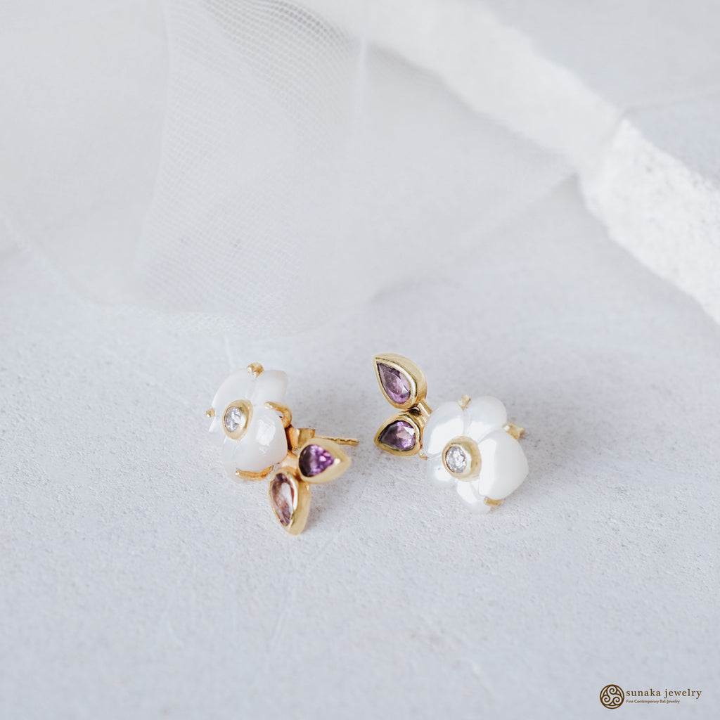 Anting Stud Perak 925 Koleksi Anggrek Gold Plated