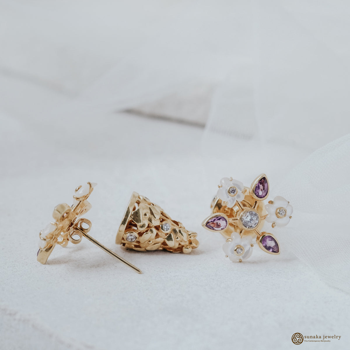 Anting Subeng Perak 925 Koleksi Anggrek Gold Plated