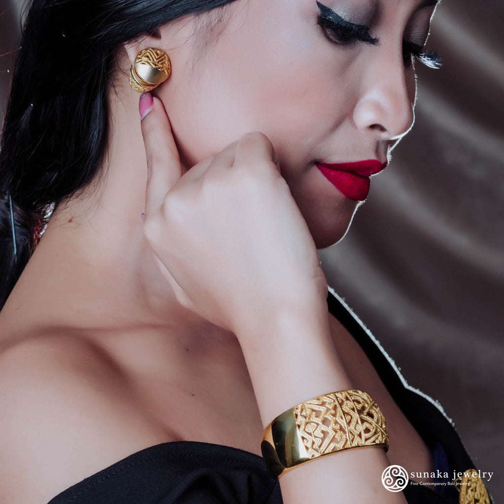 Gelang Cuff Bangle Rantai Perak 925 Koleksi Songket Bali