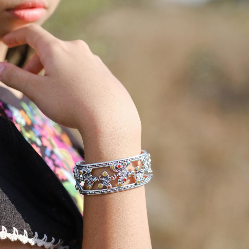925 Sterling Silver Butterfly Collection Big Bangle Bracelet