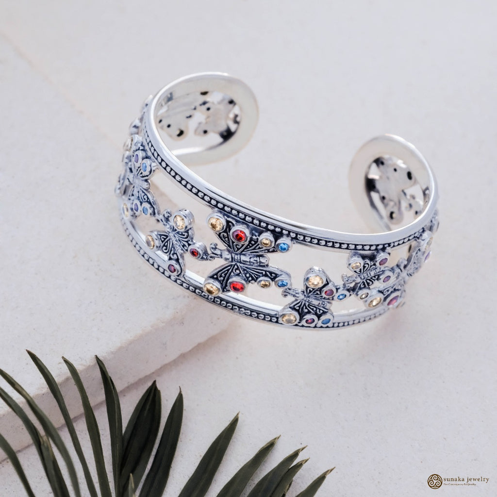 925 Sterling Silver Butterfly Collection Big Bangle Bracelet