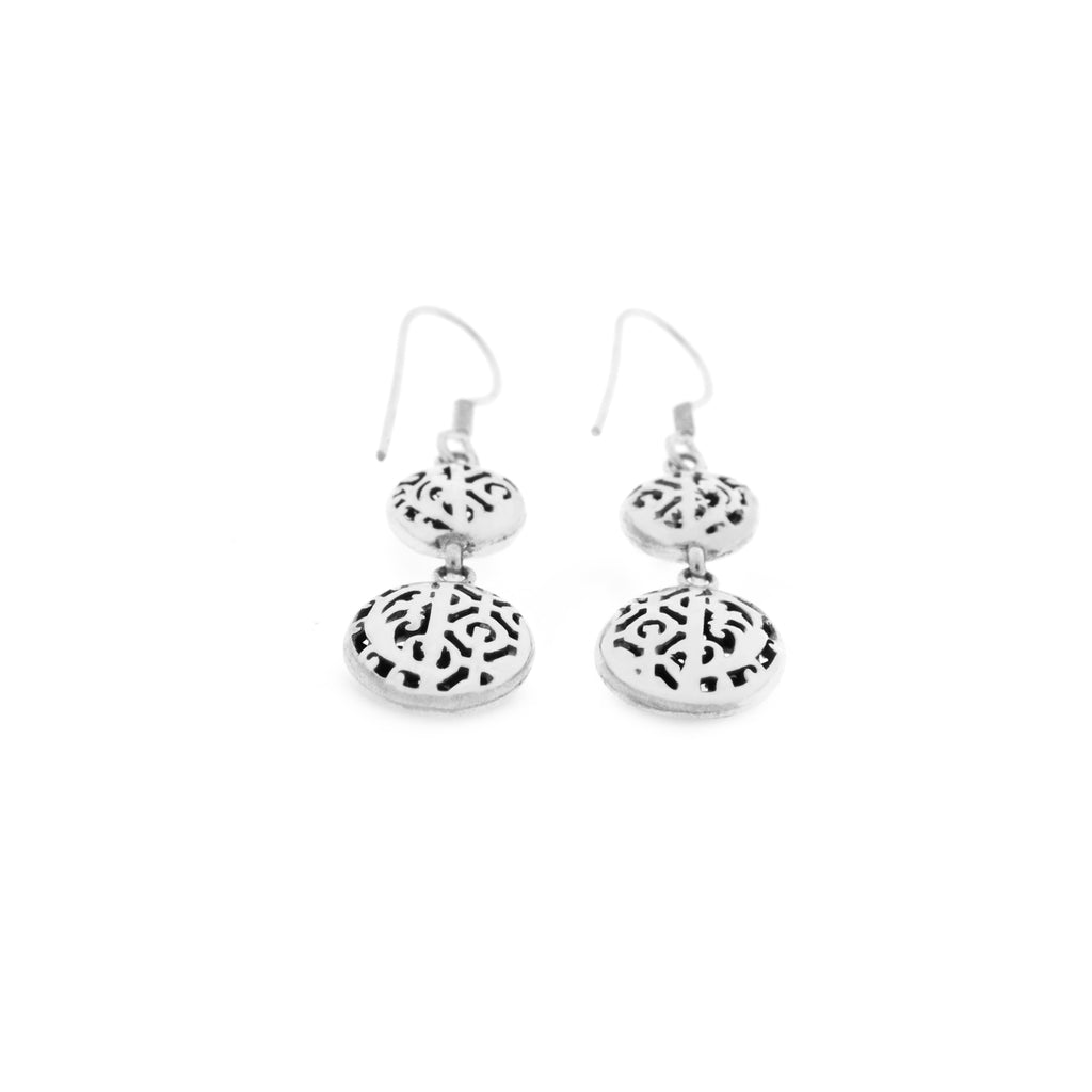 Bhineka Sterling Silver Double Hollow Dangle Earrings 925 Collection