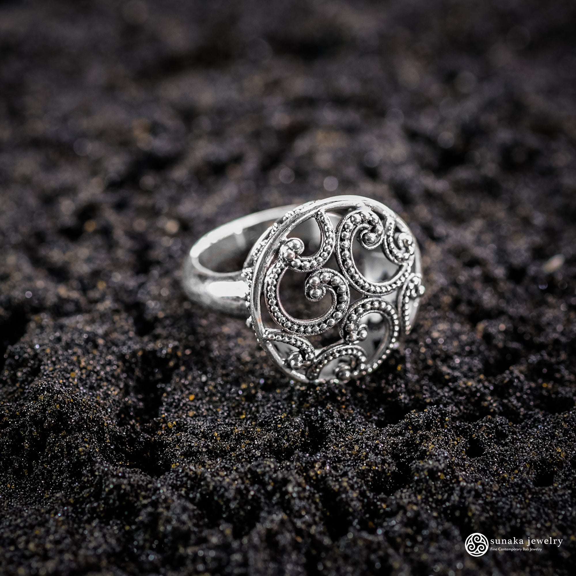 Cincin Perak 925 Koleksi Ombak Segara Cocktail Ring
