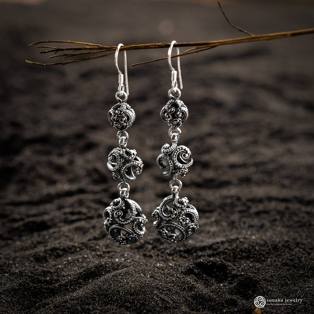 Anting Triple Drop Perak 925 Koleksi Ombak Segara Sterling Silver