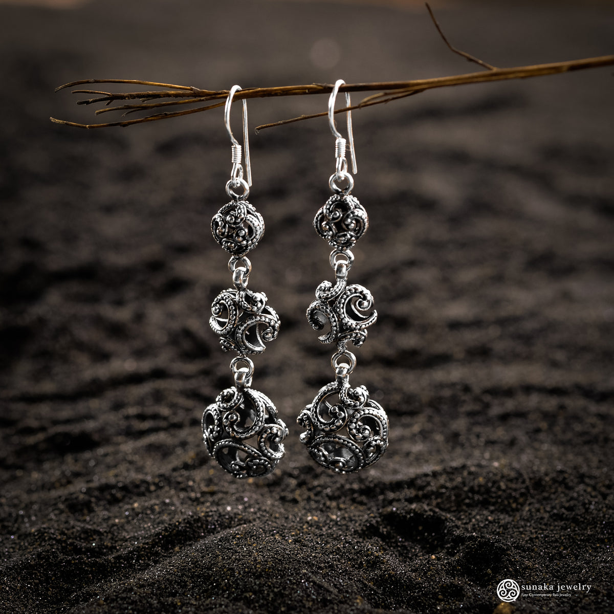 Anting Triple Drop Perak 925 Koleksi Ombak Segara Sterling Silver