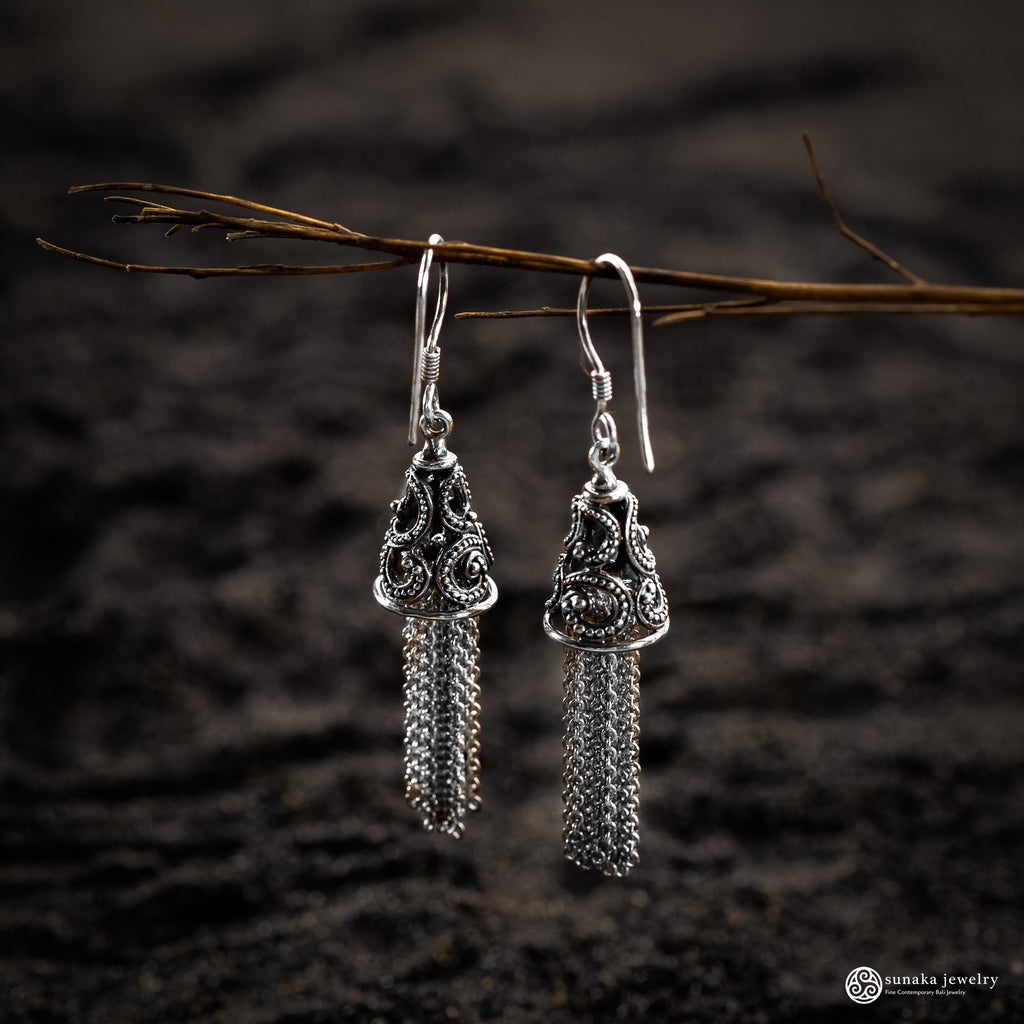 925 Sterling Silver Sea Wave Collection Drop Chain Earrings