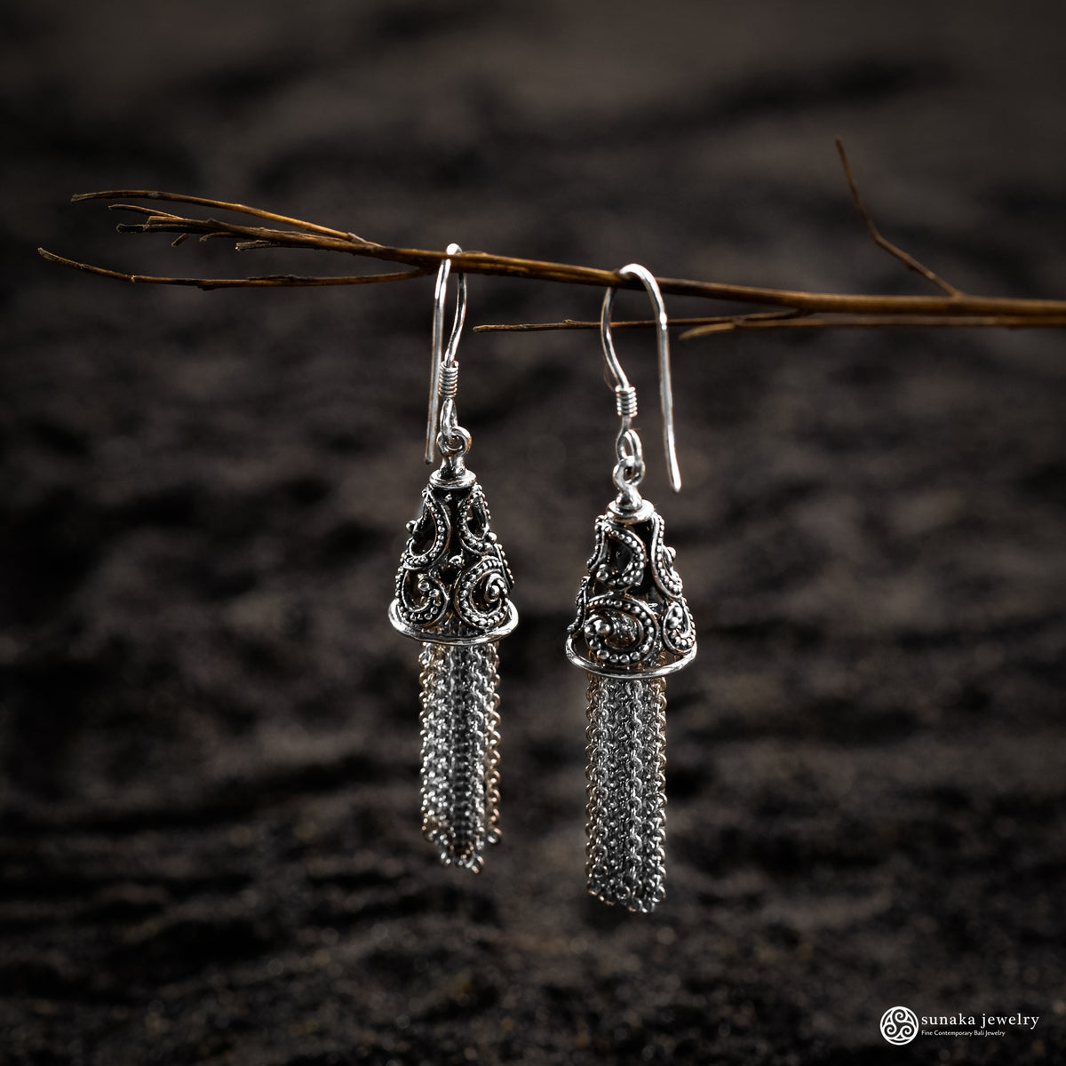 925 Sterling Silver Sea Wave Collection Drop Chain Earrings