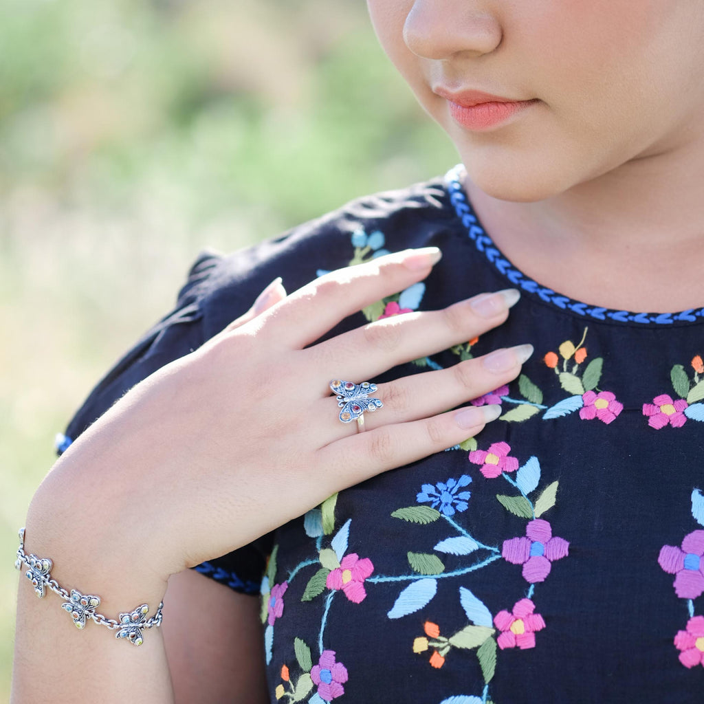 Sterling Silver 925 Small Butterfly Collection Chain Bracelet
