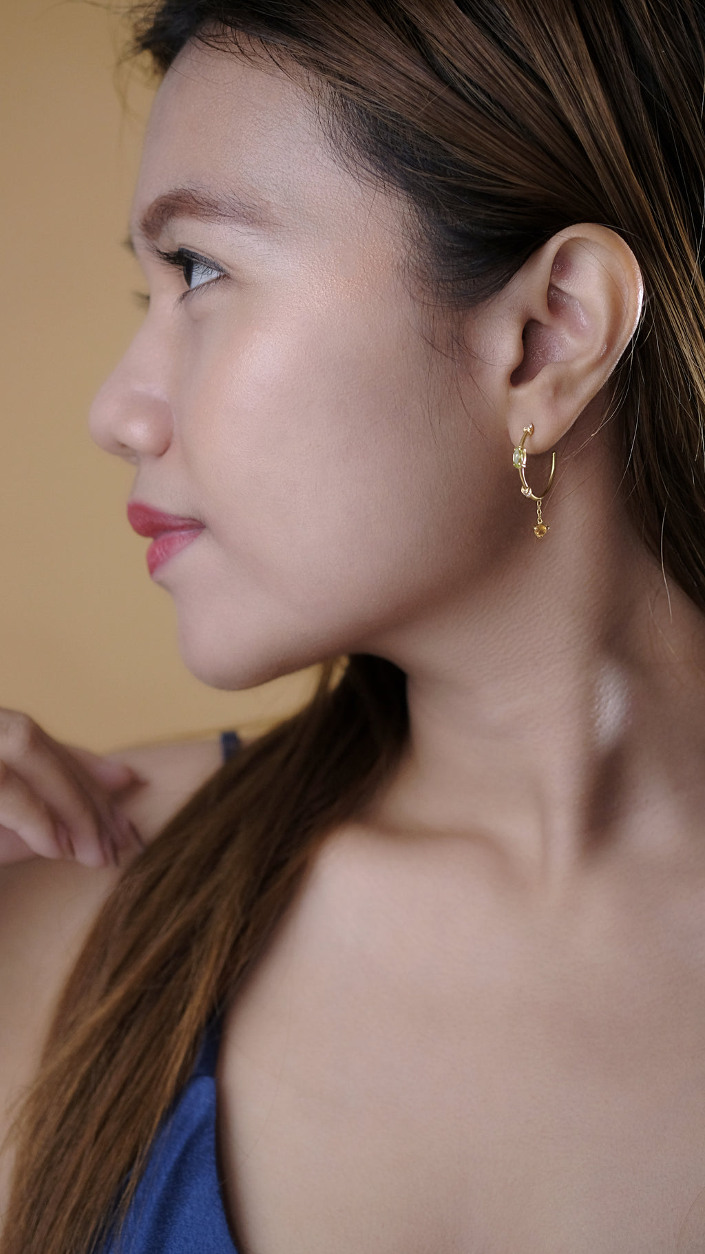 Prong Setting Sterling Silver 925 Gold Plated Hoop Earrings
