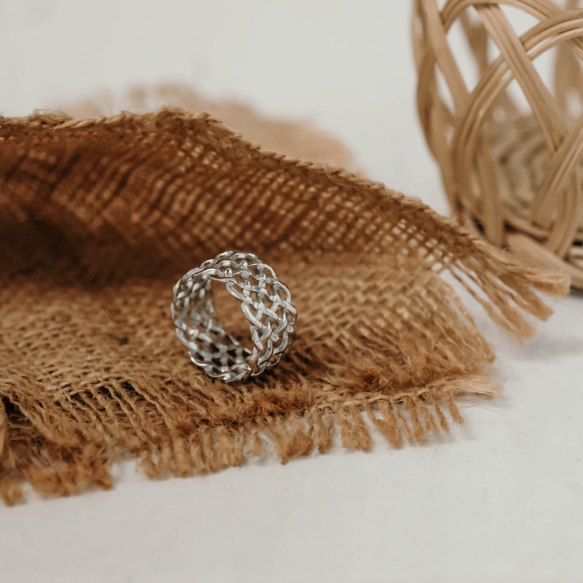 Large Silver Band Ring Woven Sterling Silver Collection