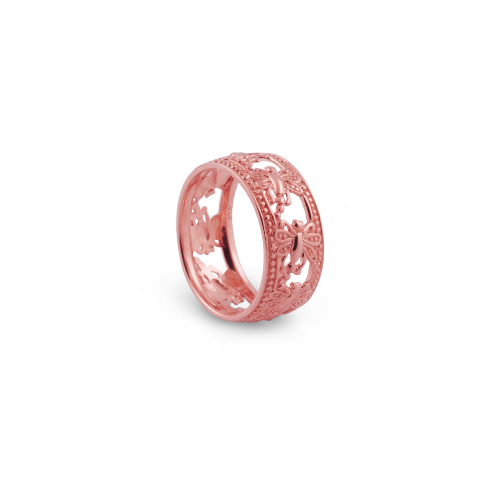Rose Gold Plated 925 Sterling Silver Dragonfly Big Ring