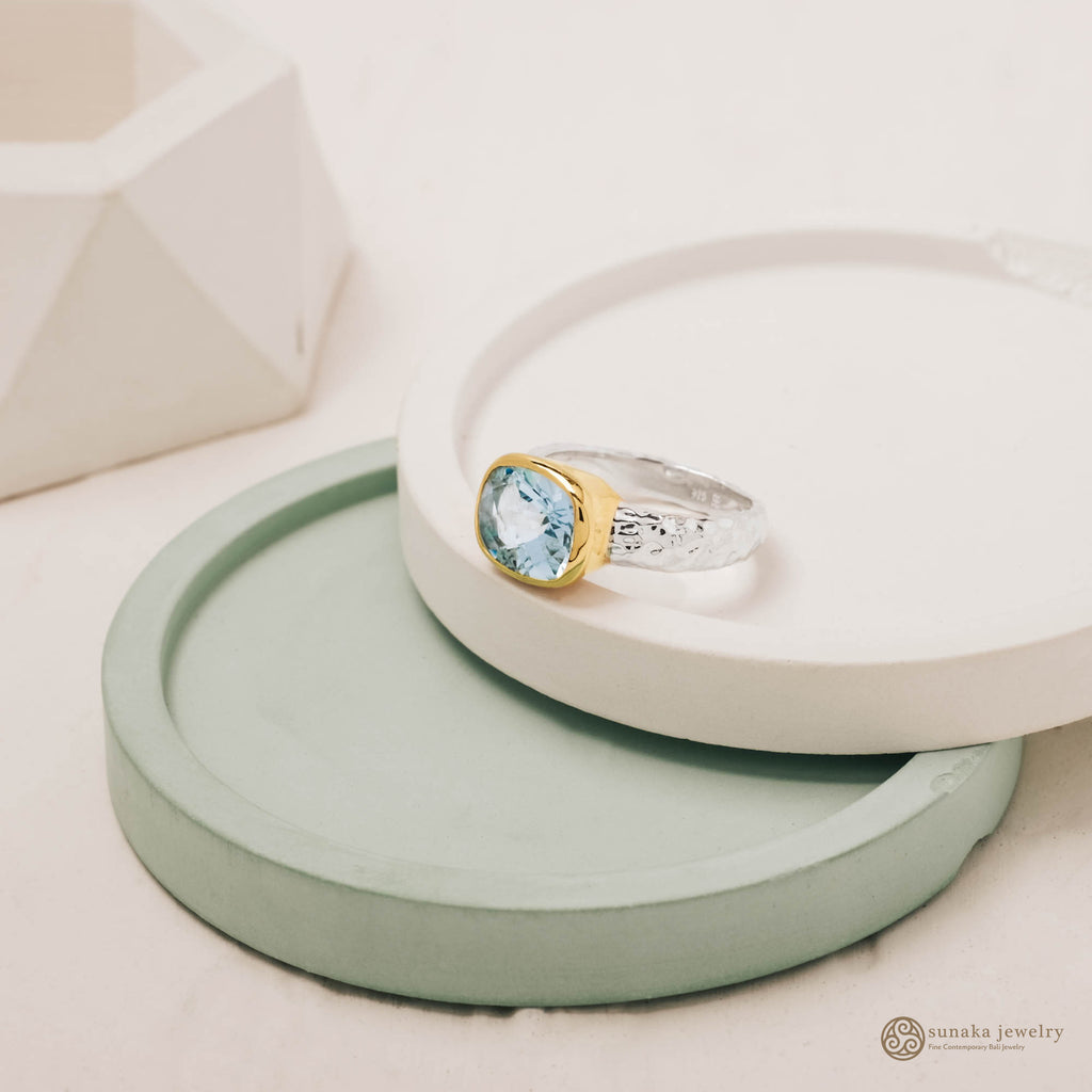 Cincin Perak 925 Koleksi Hammer Permata Rectangle