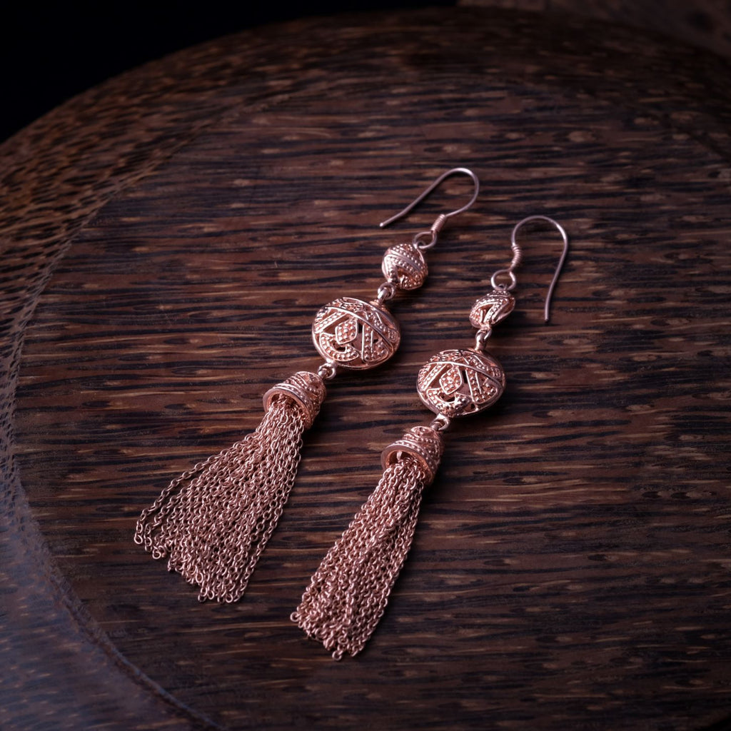 925 Silver Songket Collection Sterling Silver Drop Chain Earrings