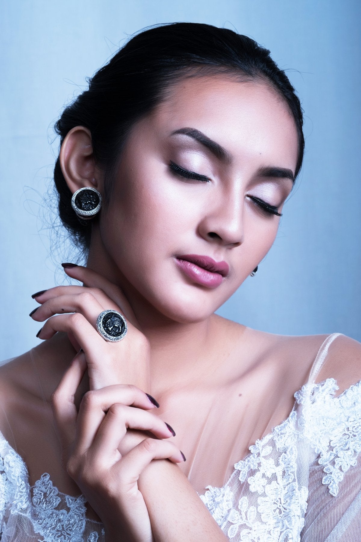 Subeng Elephant Collection Silver Traditional Stud Earrings