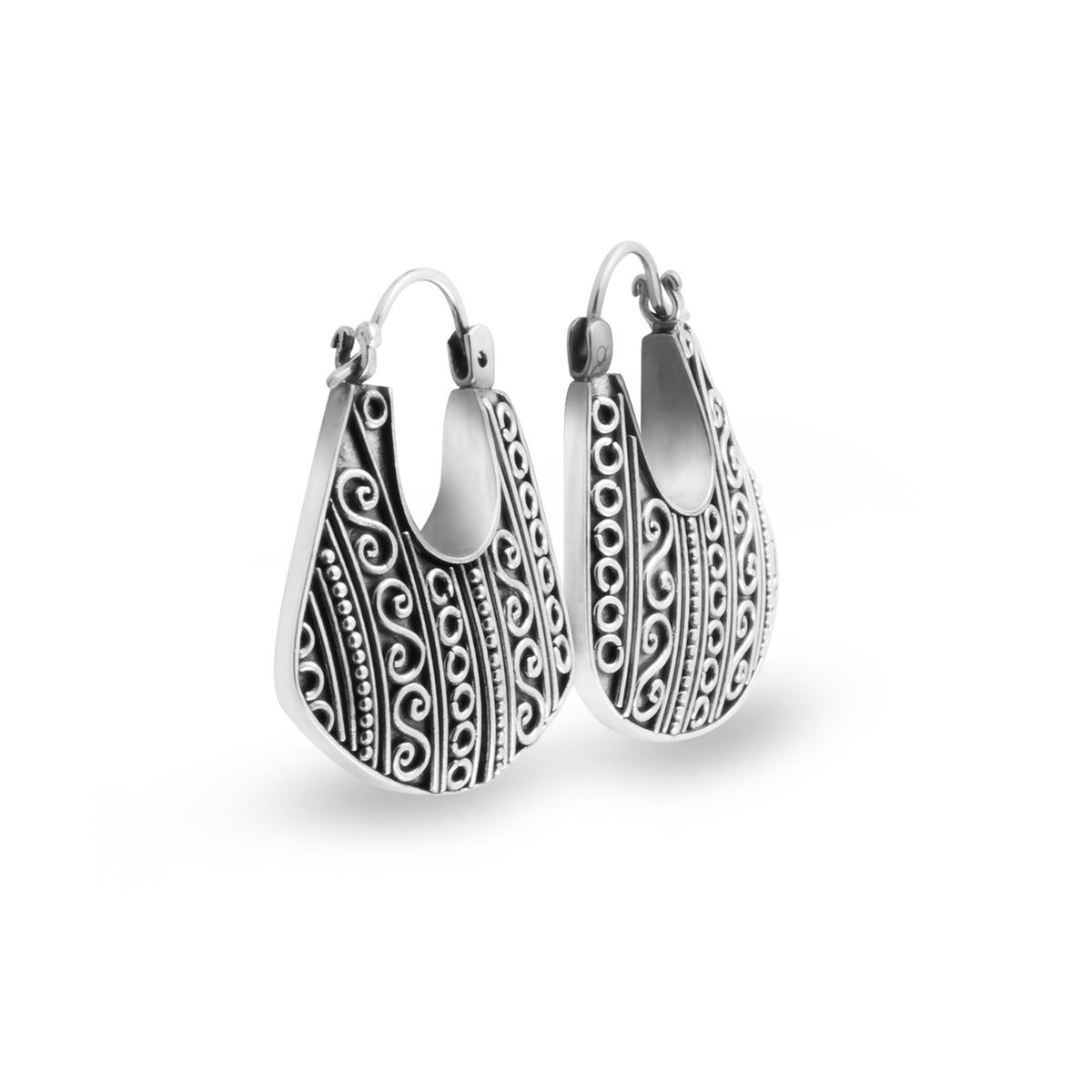 925 Silver Hoop Earrings Indonesian Batik Collection