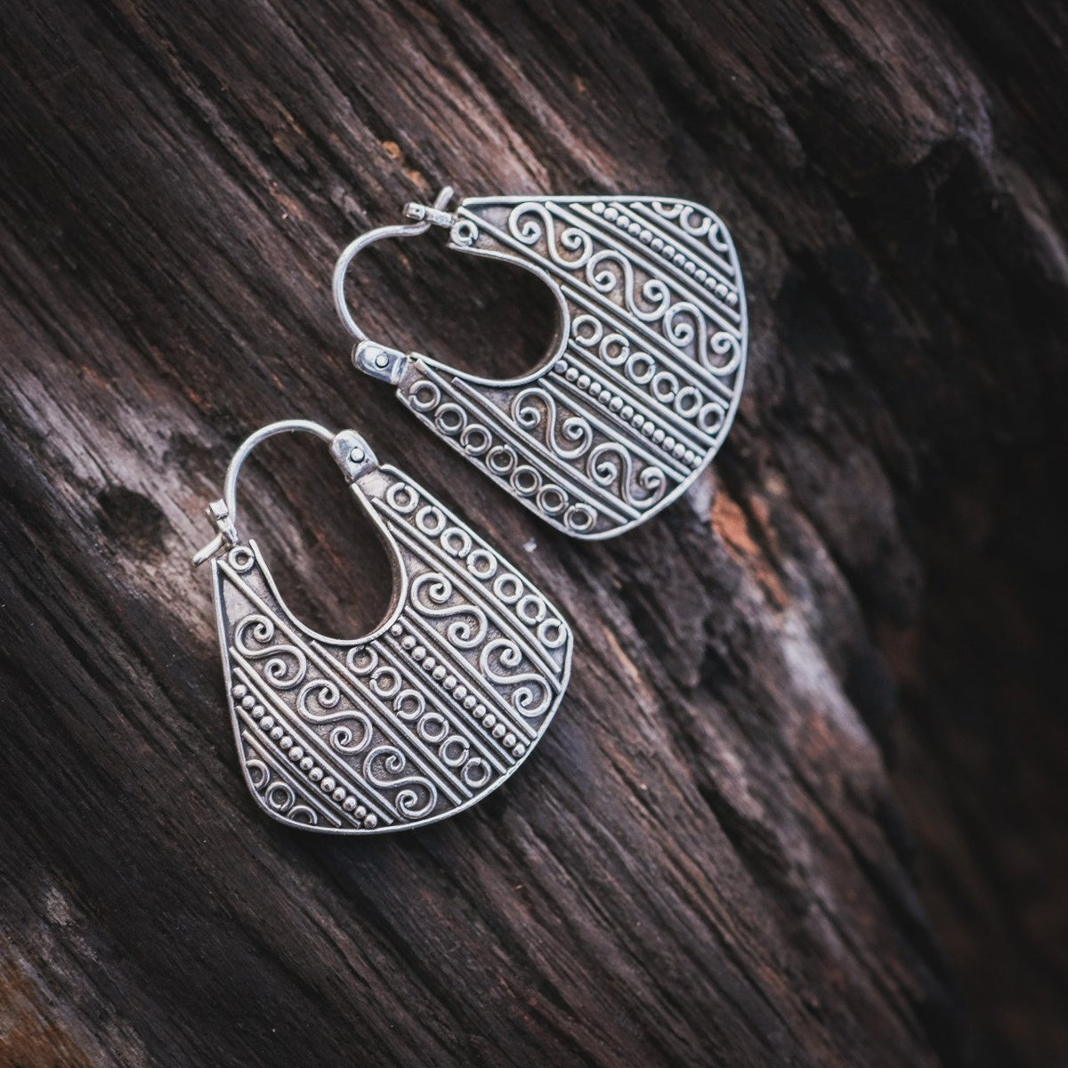 925 Silver Hoop Earrings Indonesian Batik Collection