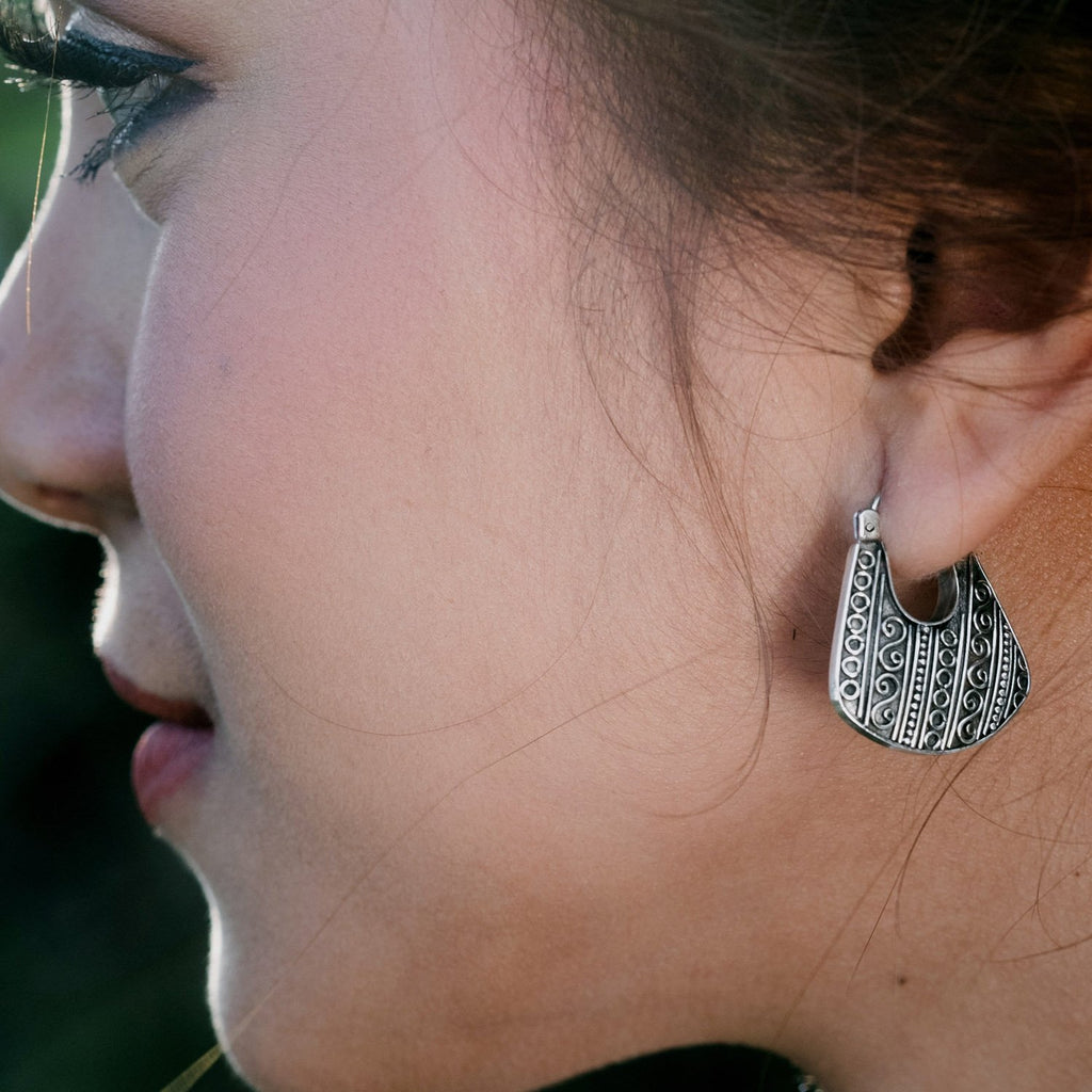925 Silver Hoop Earrings Indonesian Batik Collection