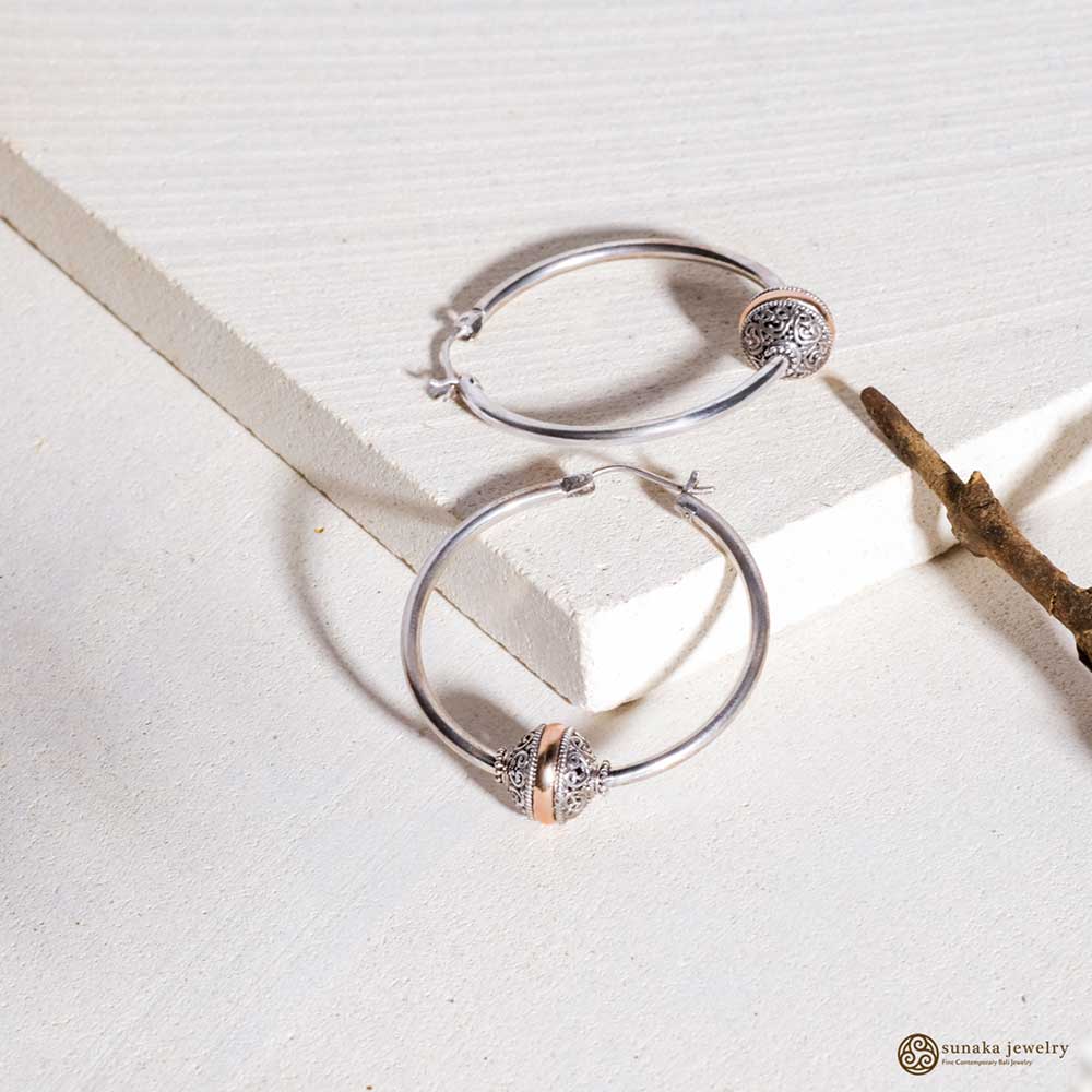 Anting Perak 925 Koleksi Emas Perak Beads Hoop Earrings