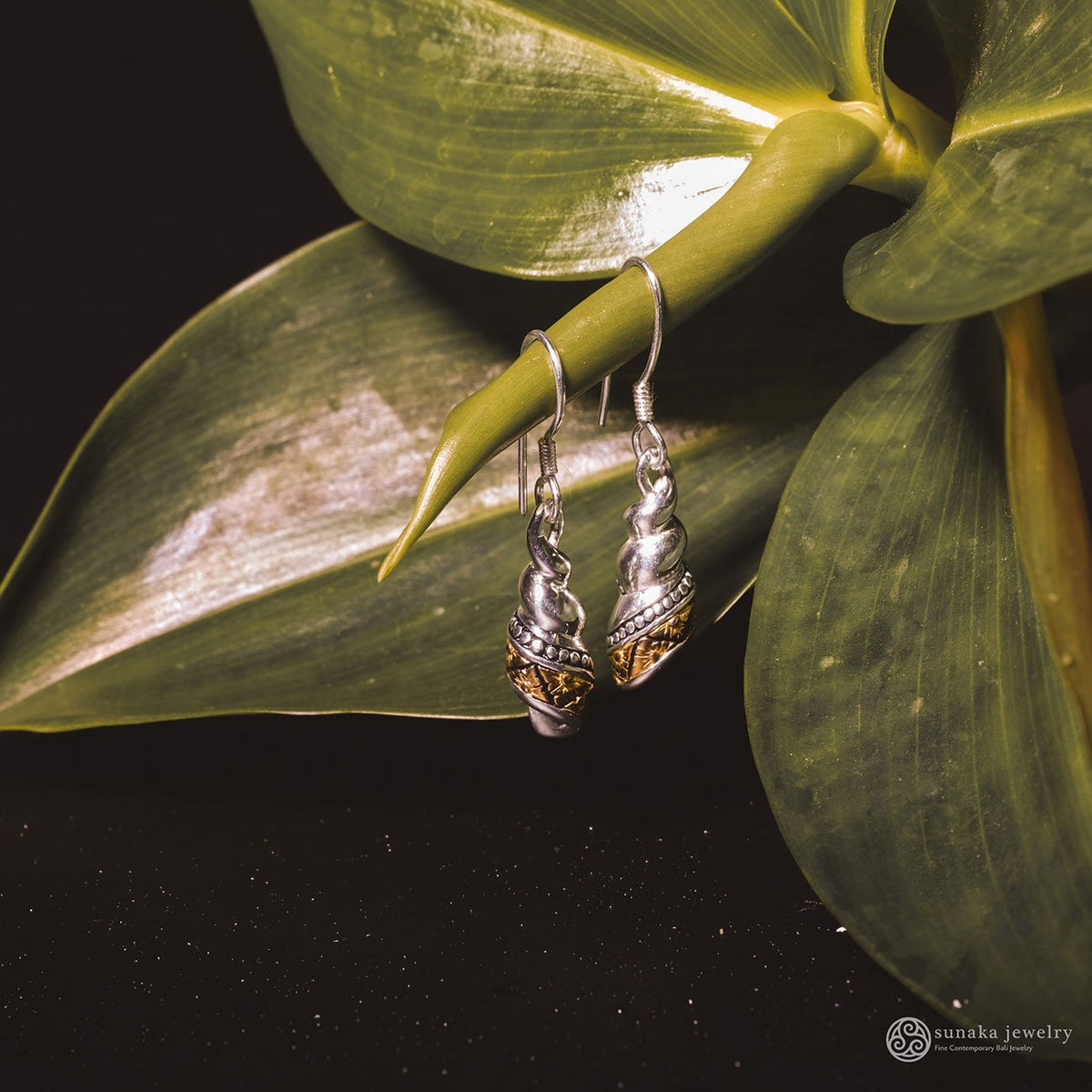 Anting Perak 925  Koleksi Keong Emas Double Drop Earrings