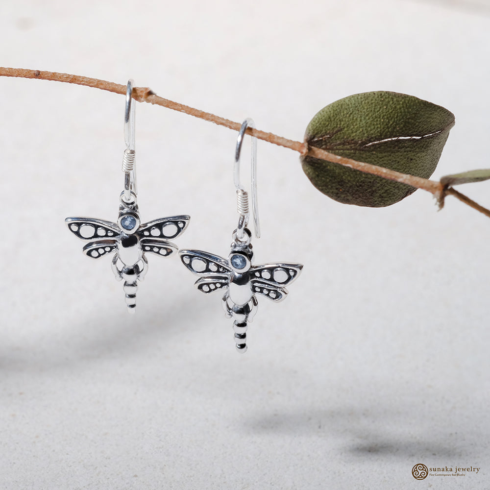 Anting Capung Bali Silver with Gemstone Dangle Earrings