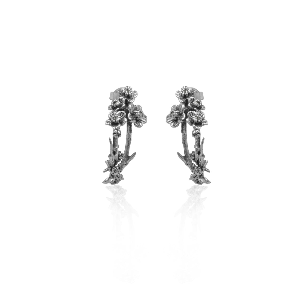 Sterling Silver 925 Cherry Blossom Collection Hoop Earrings