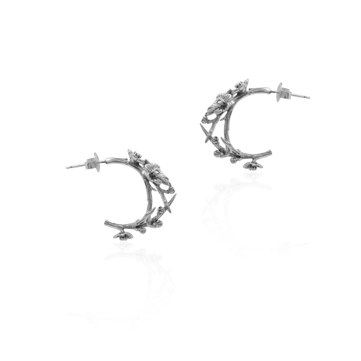 Sterling Silver 925 Cherry Blossom Collection Hoop Earrings