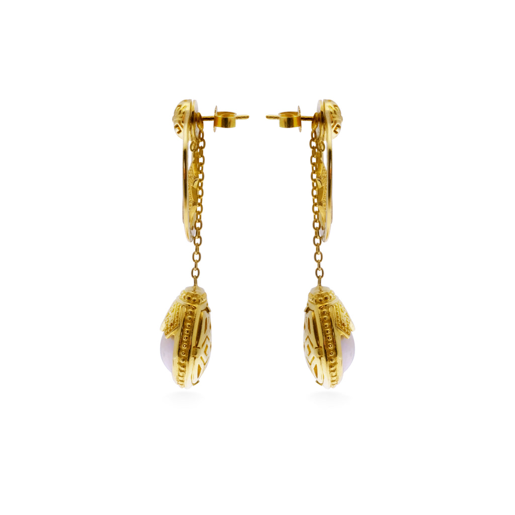 Mandalika Collection Sterling Silver 925 Gold Plated Short Drop Stud Earrings
