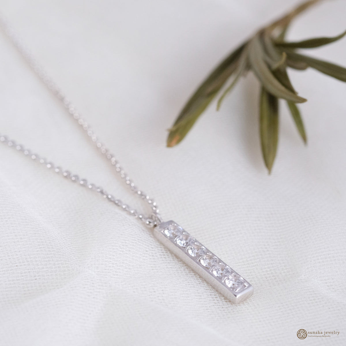925 Sterling Silver Eternity Gemstone Bar Necklace
