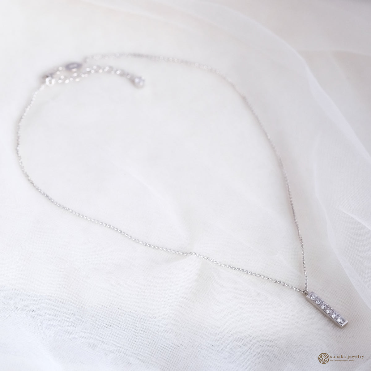 925 Sterling Silver Eternity Gemstone Bar Necklace