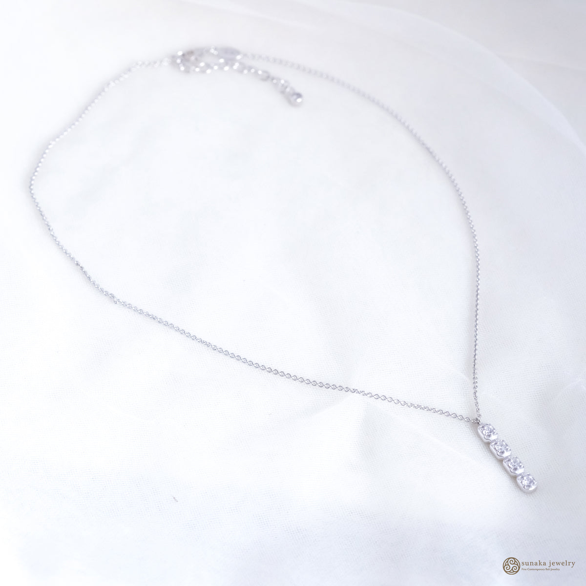 925 Sterling Silver Bold Squares Gemstone Bar Necklace Collection