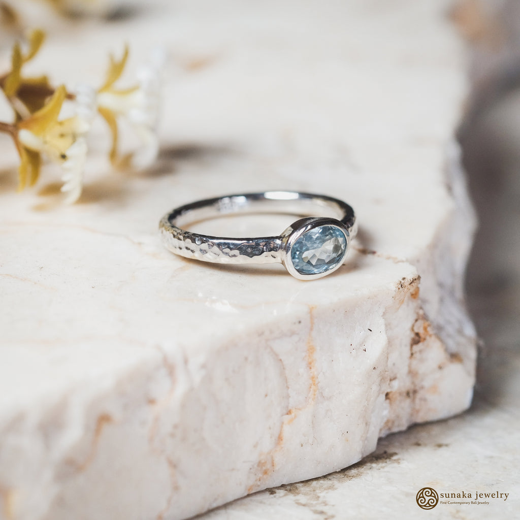 925 Sterling Silver Hammer Gemstone Ring