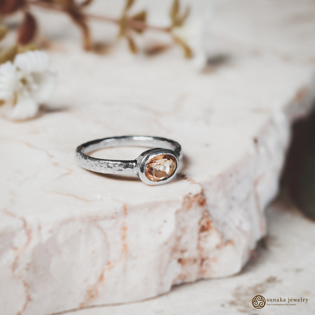 925 Sterling Silver Hammer Gemstone Ring