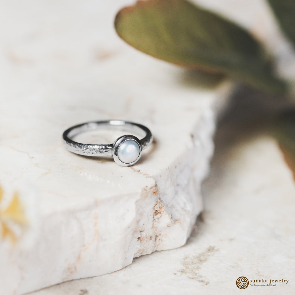 925 Sterling Silver Hammer Gemstone Ring