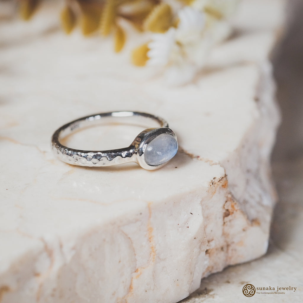 925 Sterling Silver Hammer Gemstone Ring