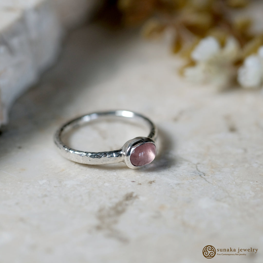 925 Sterling Silver Hammer Gemstone Ring