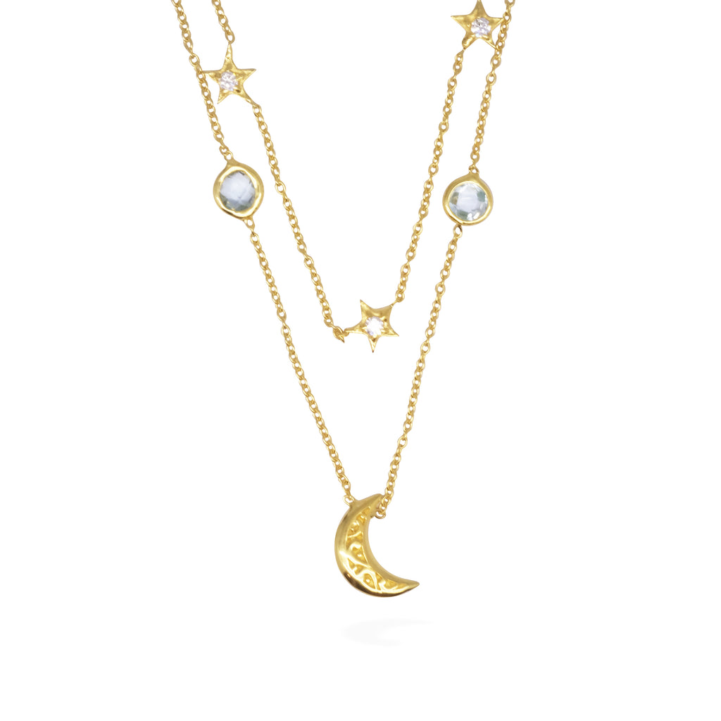 Celestial Moon Star Sterling Silver 925 Necklace
