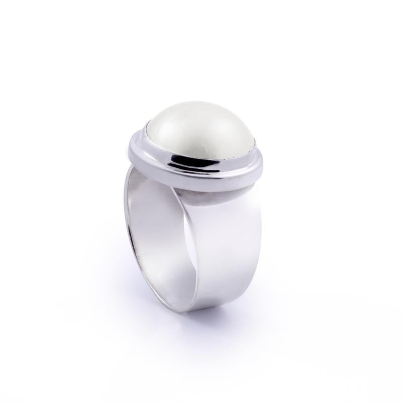925 Sterling Silver Plain Mabe Collection Ring