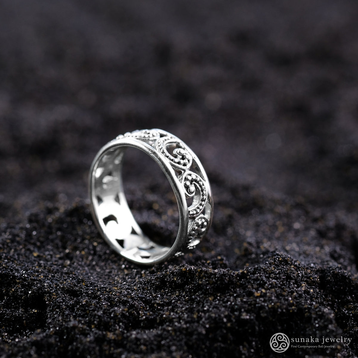 Cincin Band Kecil Perak 925 Koleksi Ombak Segara Sterling Silver