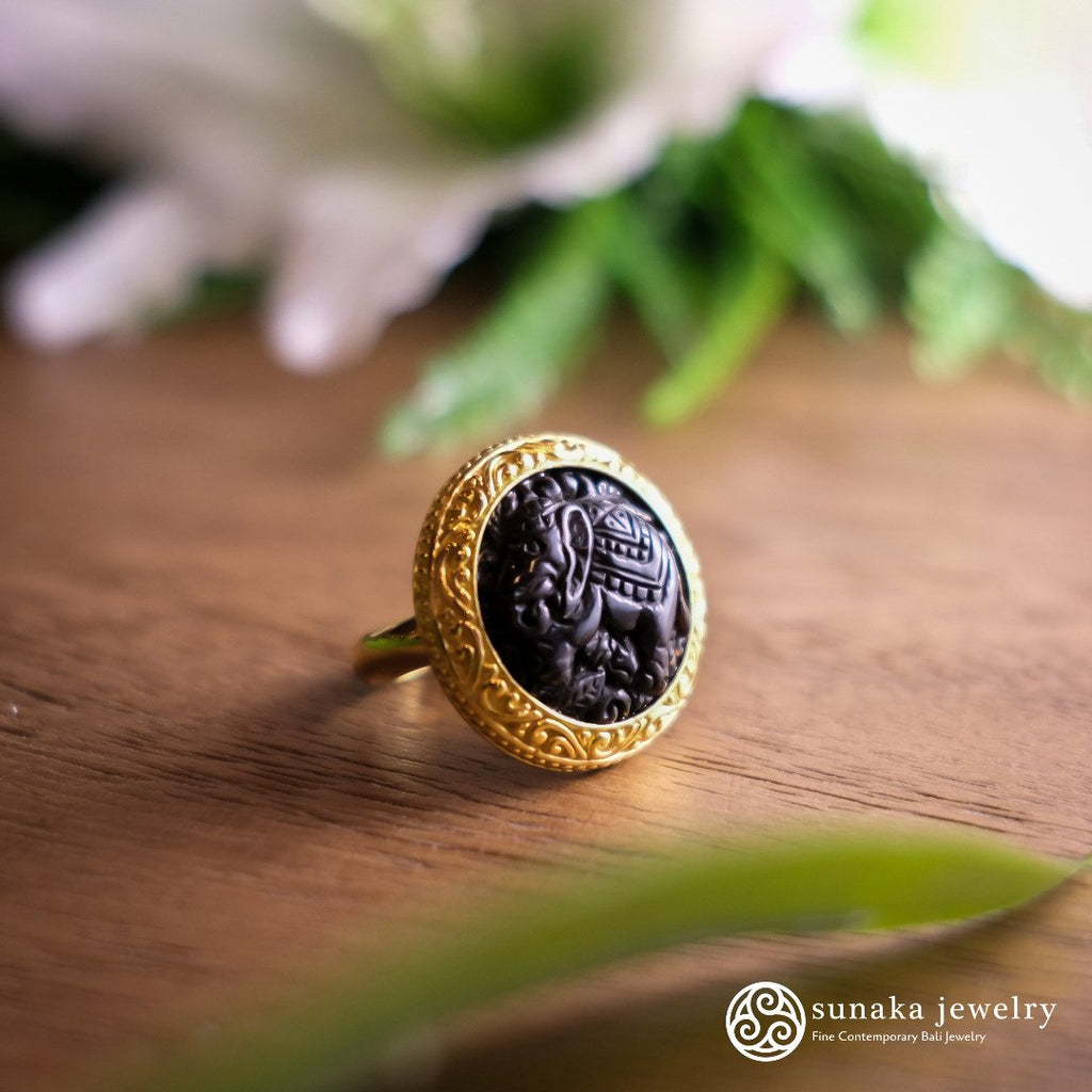 Cincin Model Cocktail Ring Koleksi Gajah Gold Plated