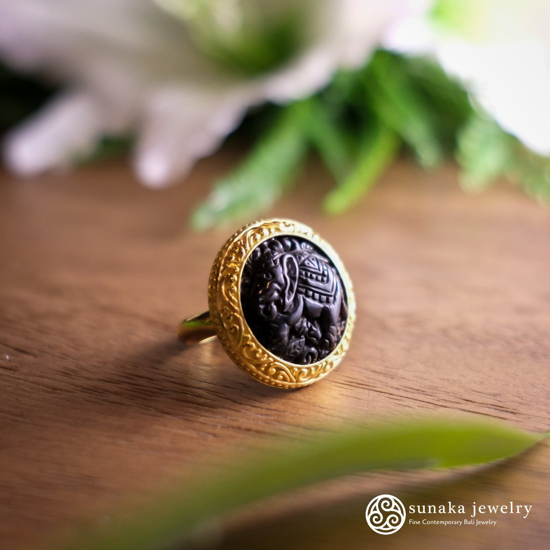 Cincin Model Cocktail Ring Koleksi Gajah Gold Plated