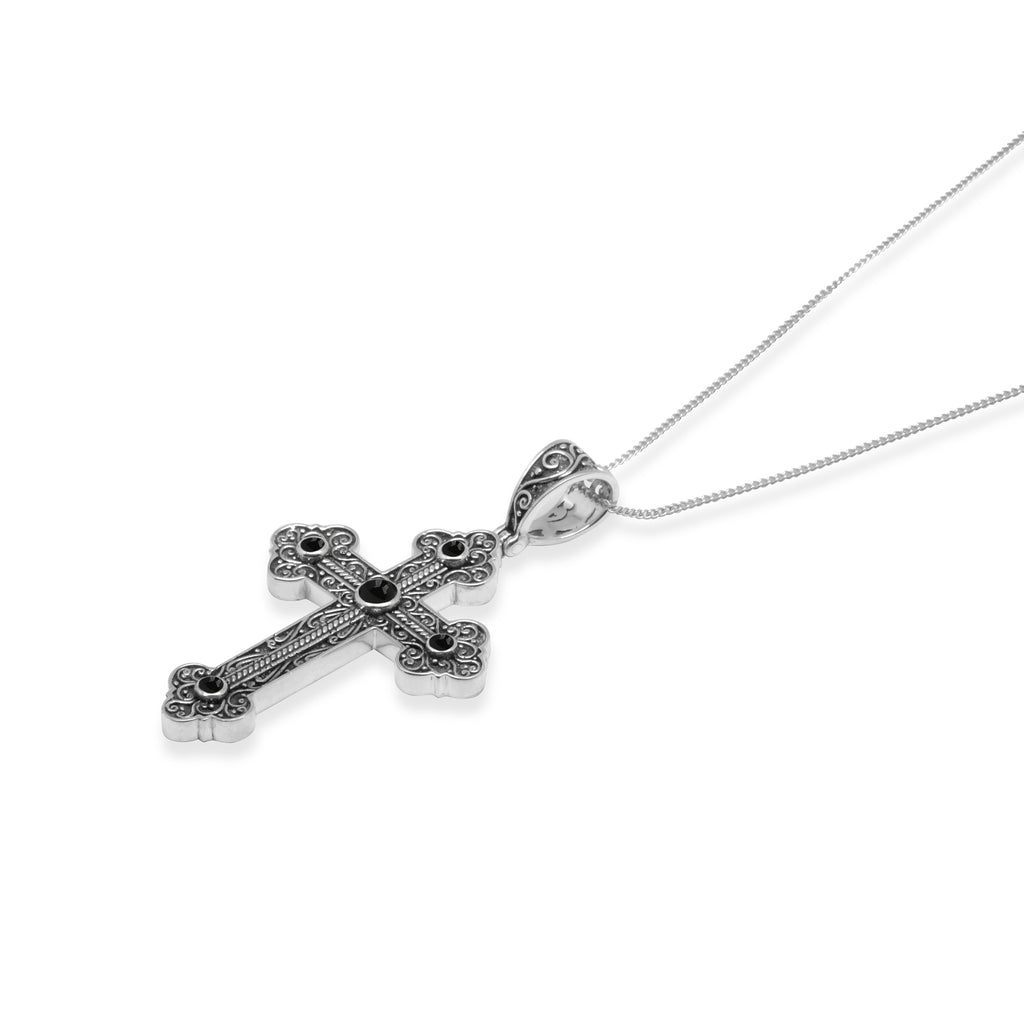 925 Silver Cross Pendant with Black Onyx, Peridot Gemstone/