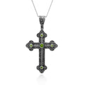 925 Silver Cross Pendant with Black Onyx, Peridot Gemstone/