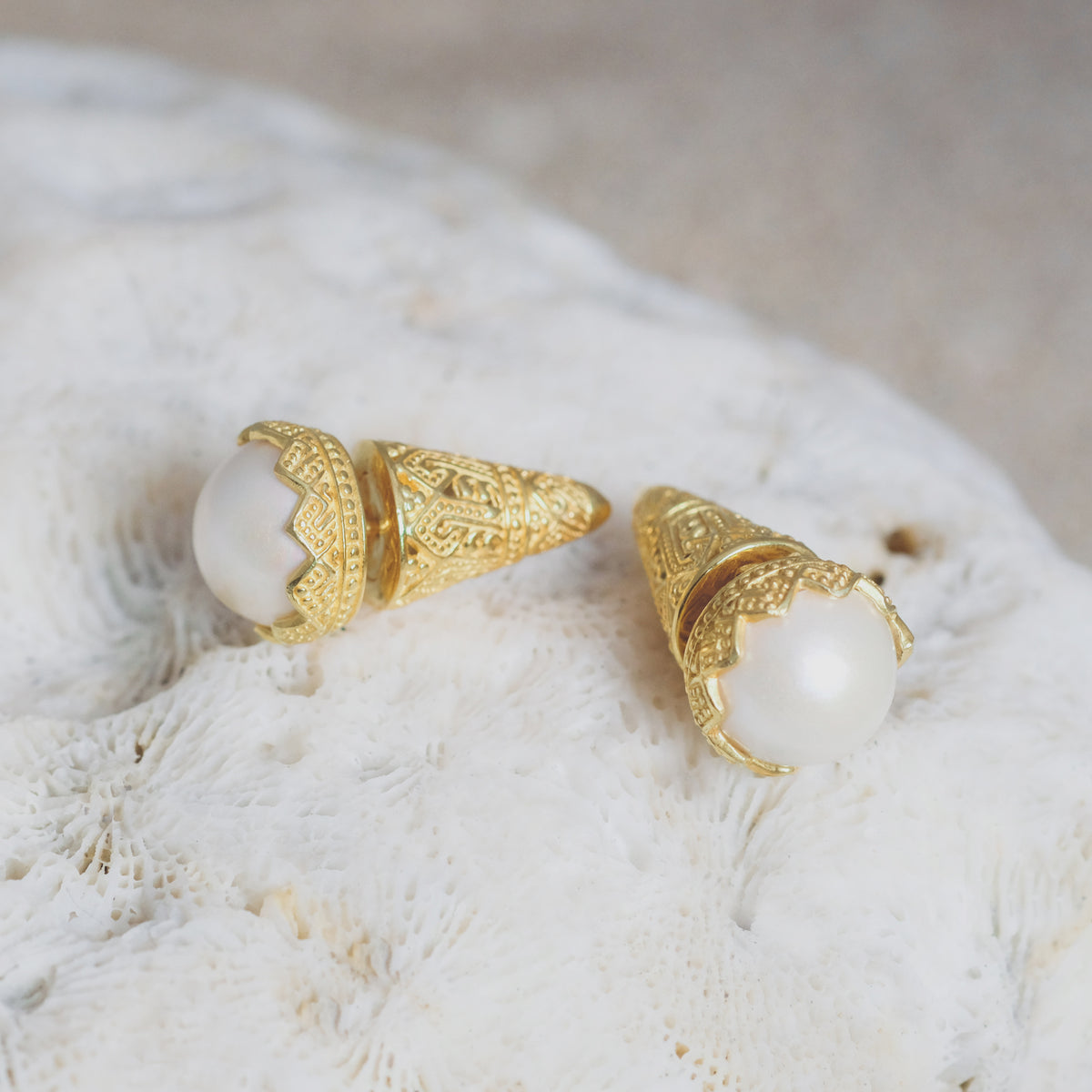 Mandalika Pearl Collection Small Stud Earrings Sterling Silver 925 Gold Plated