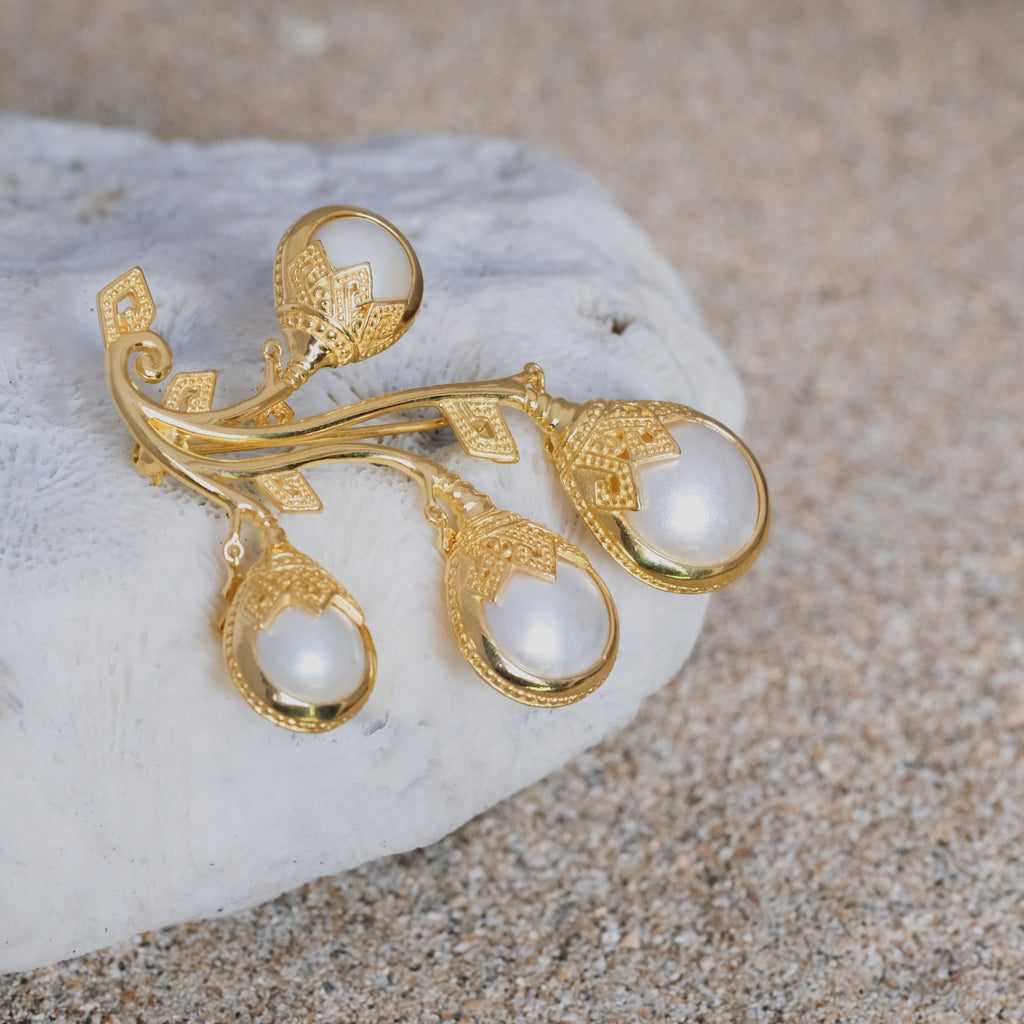 Mandalika Pearl Collection Sterling Silver 925 Gold Plated Brooch