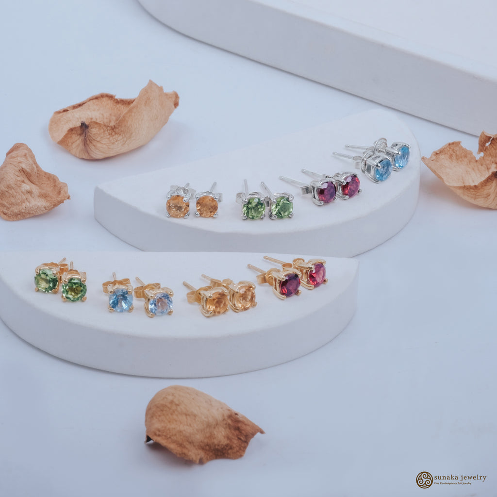 Rainbow Collection 925 Sterling Silver Stud Earrings with 5 mm Prong Gemstone